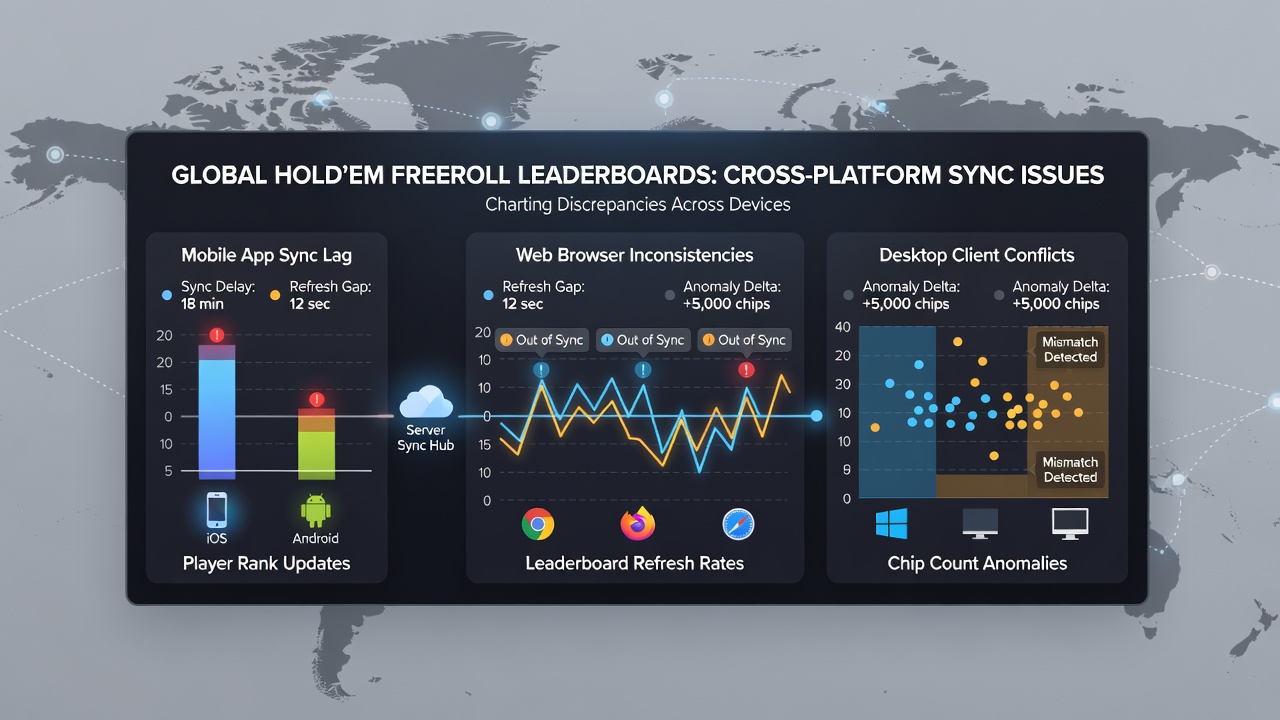 Grafiek met trends van sync issues in hold'em freerolls over verschillende platforms in 2026